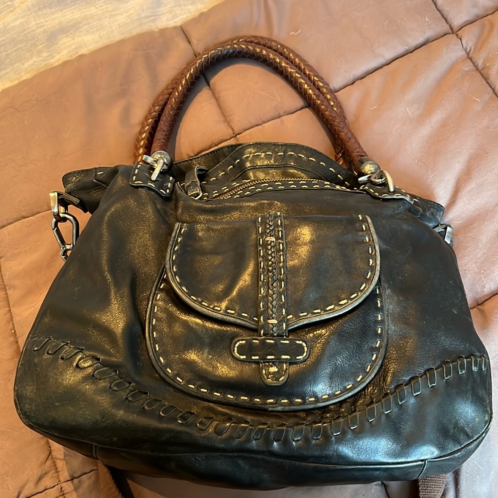 Carla Mancini leather satchel with braided straps and hand stitching